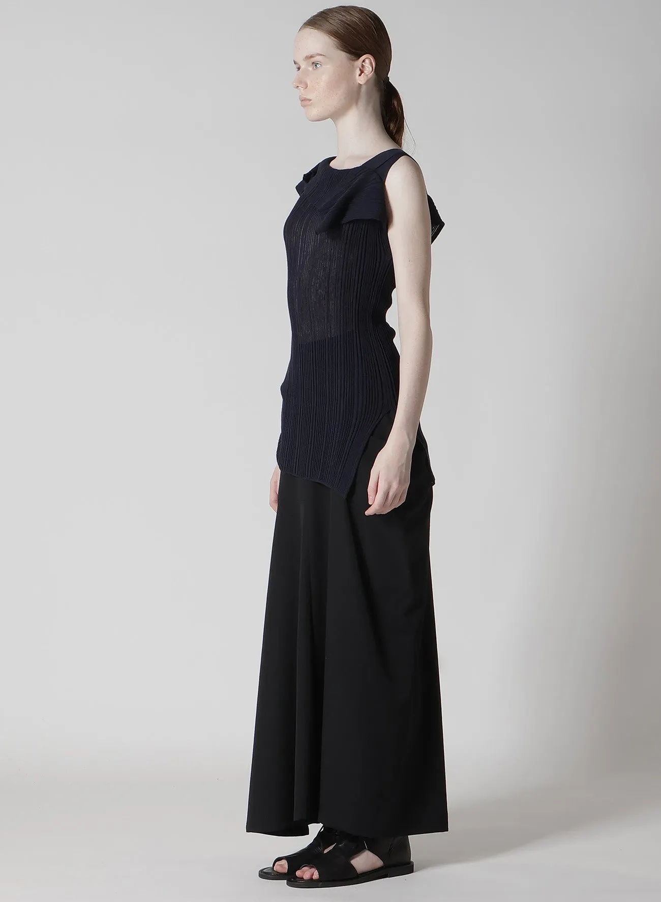 12G2P RANDOM THIN RIB ASYMMETRIC SLEEVELESS KNIT