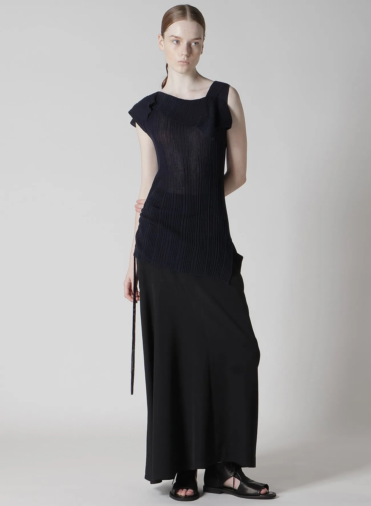 12G2P RANDOM THIN RIB ASYMMETRIC SLEEVELESS KNIT