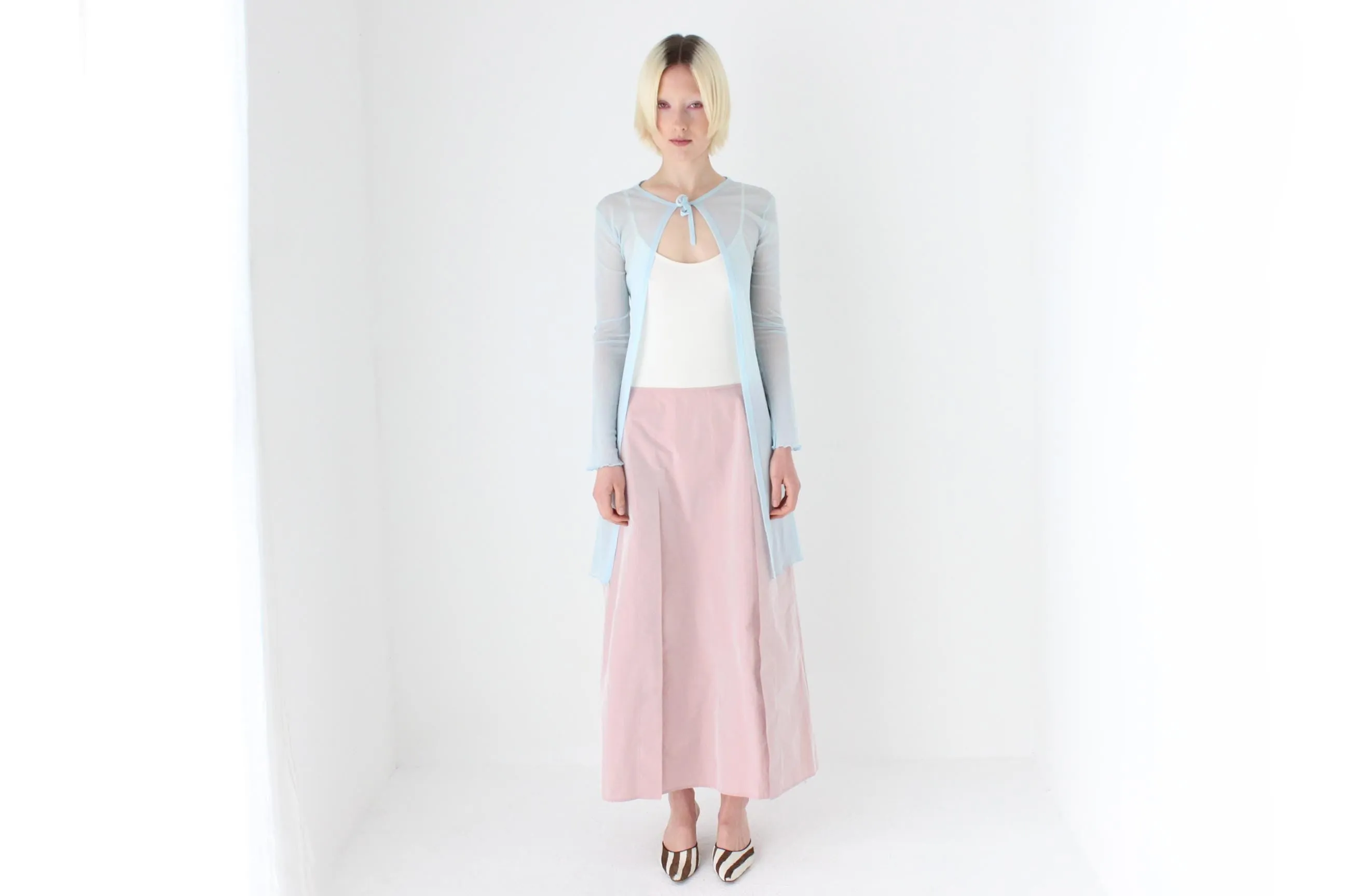 90s Pastel Blue Sheer Mesh Cardigan Top