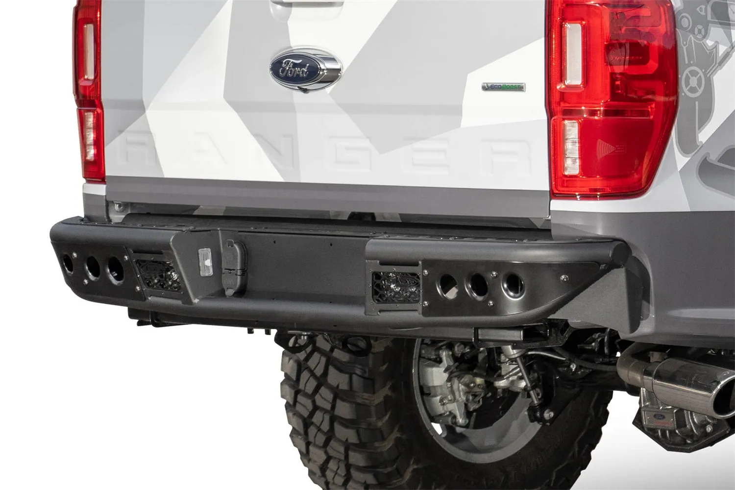 Addictive Desert Designs R222251280103 Venom Rear Bumper; Hammer Black; Panel Color Satin Black; Cube Light Mounts;