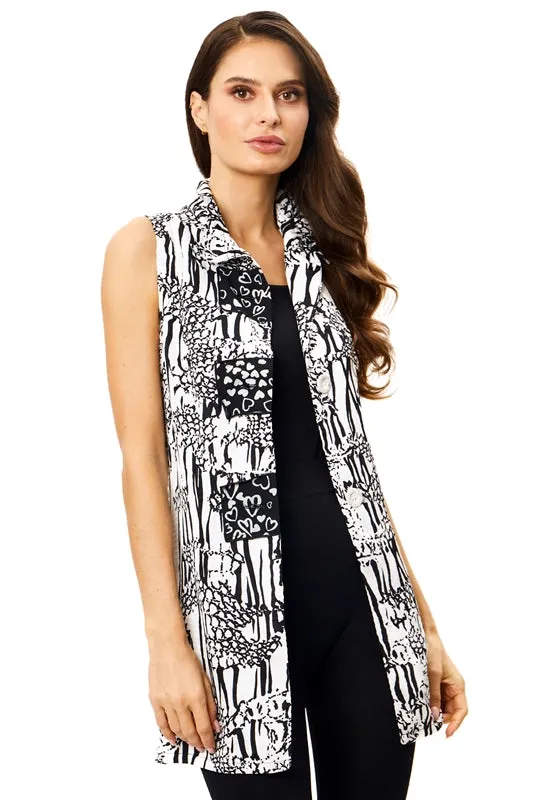 Adore  Heart Patch Sleeveless Tunic Blouse - Black White