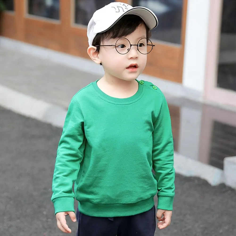AIWUHE Toddler Boys Girls Solid Pullovers Sweatshirt Long Sleeve T-Shirt Kids Cotton Crewneck Thin Tops 1-8 Years Blouse