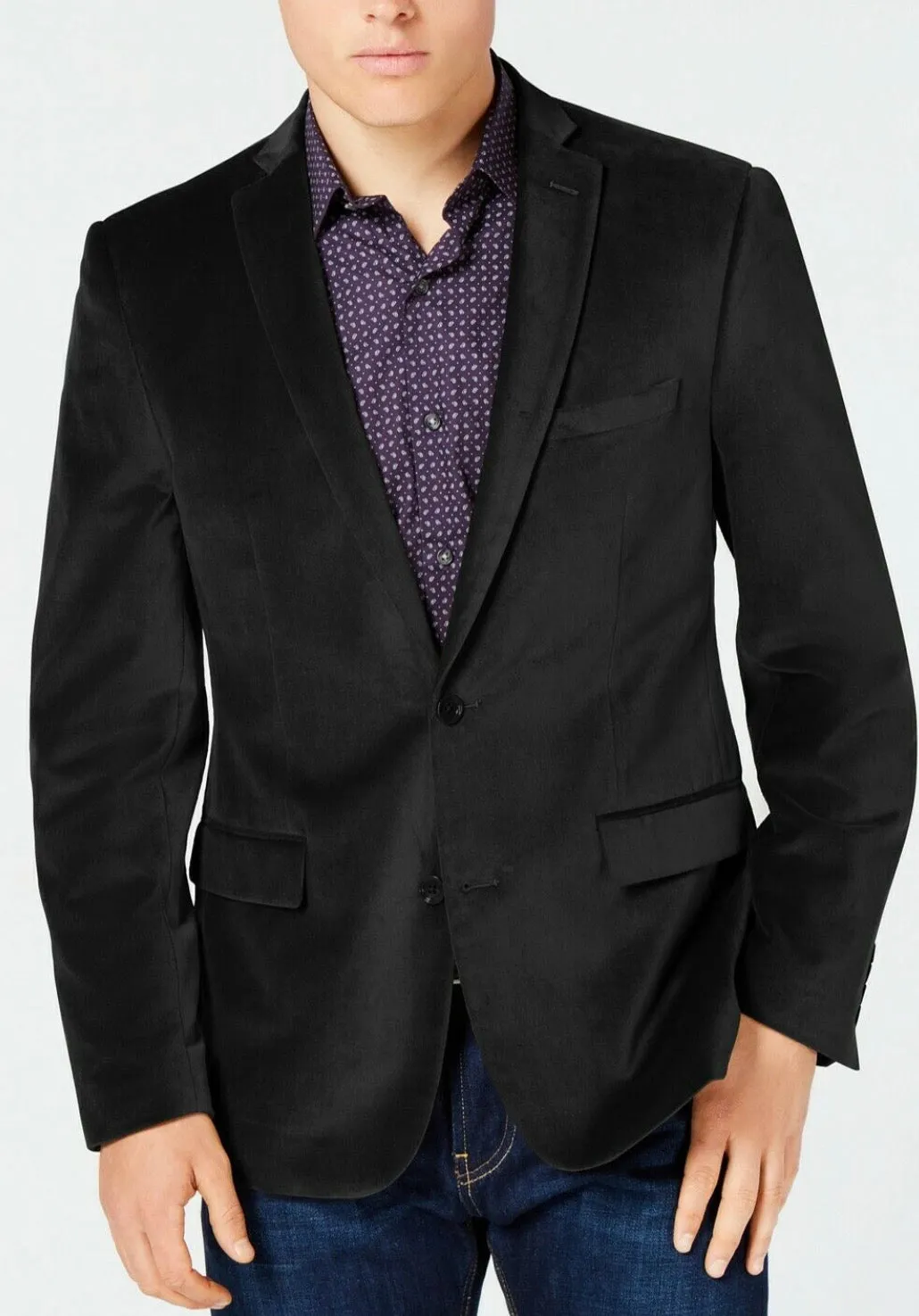Alfani Deep Black Mens Velvet Blazer