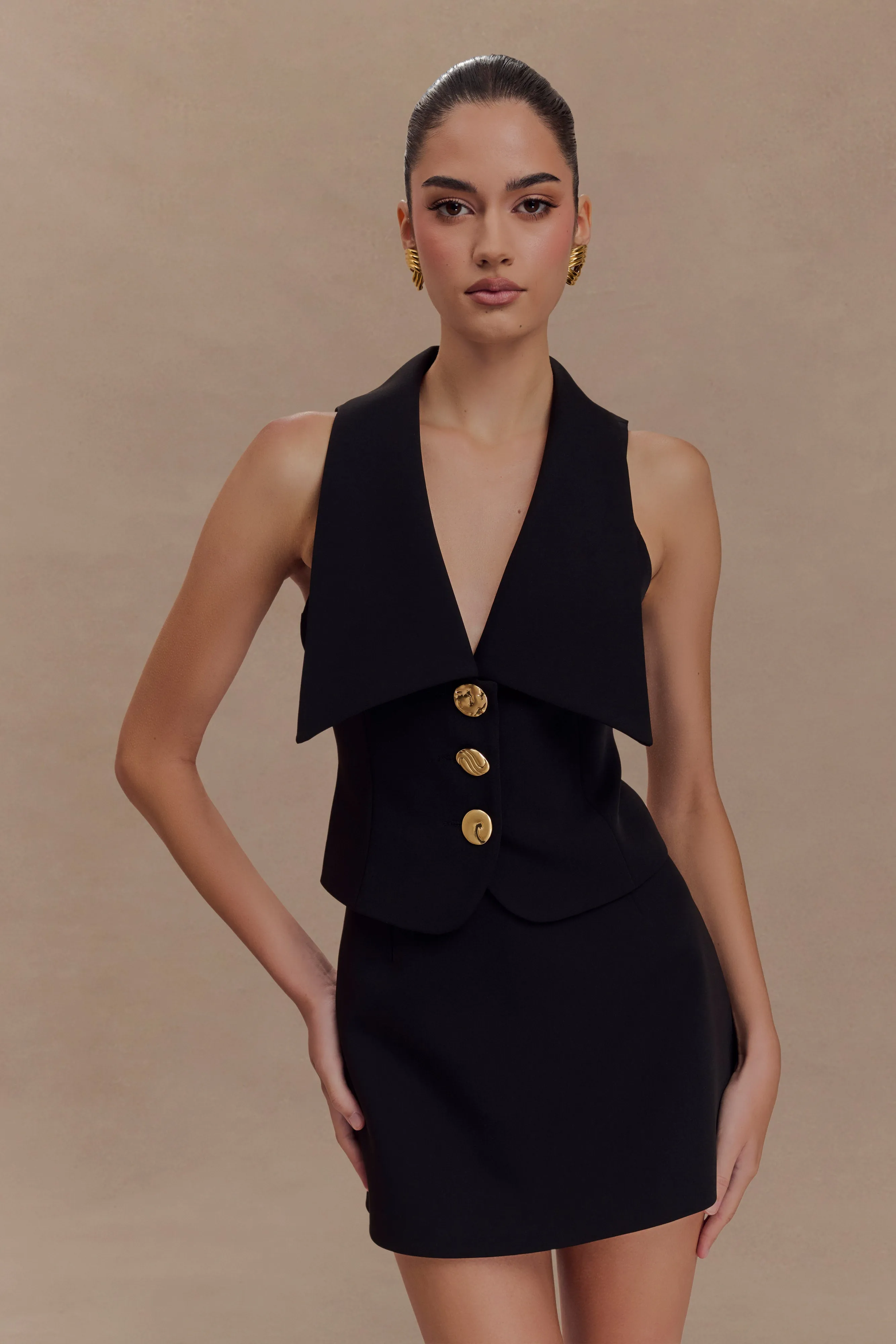 Alix Mixed Button Vest - Black