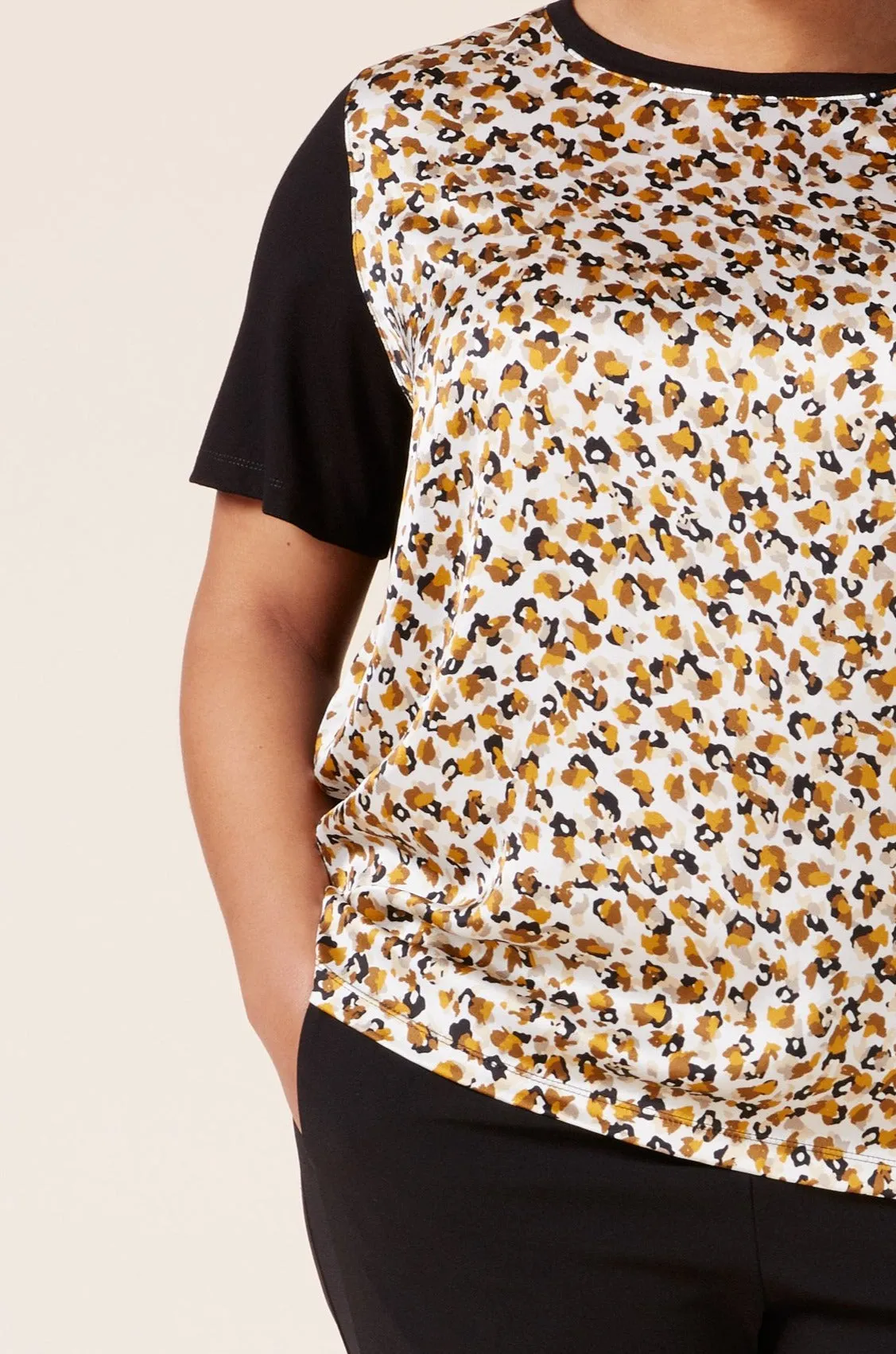 Animal Print Satin Front T-Shirt