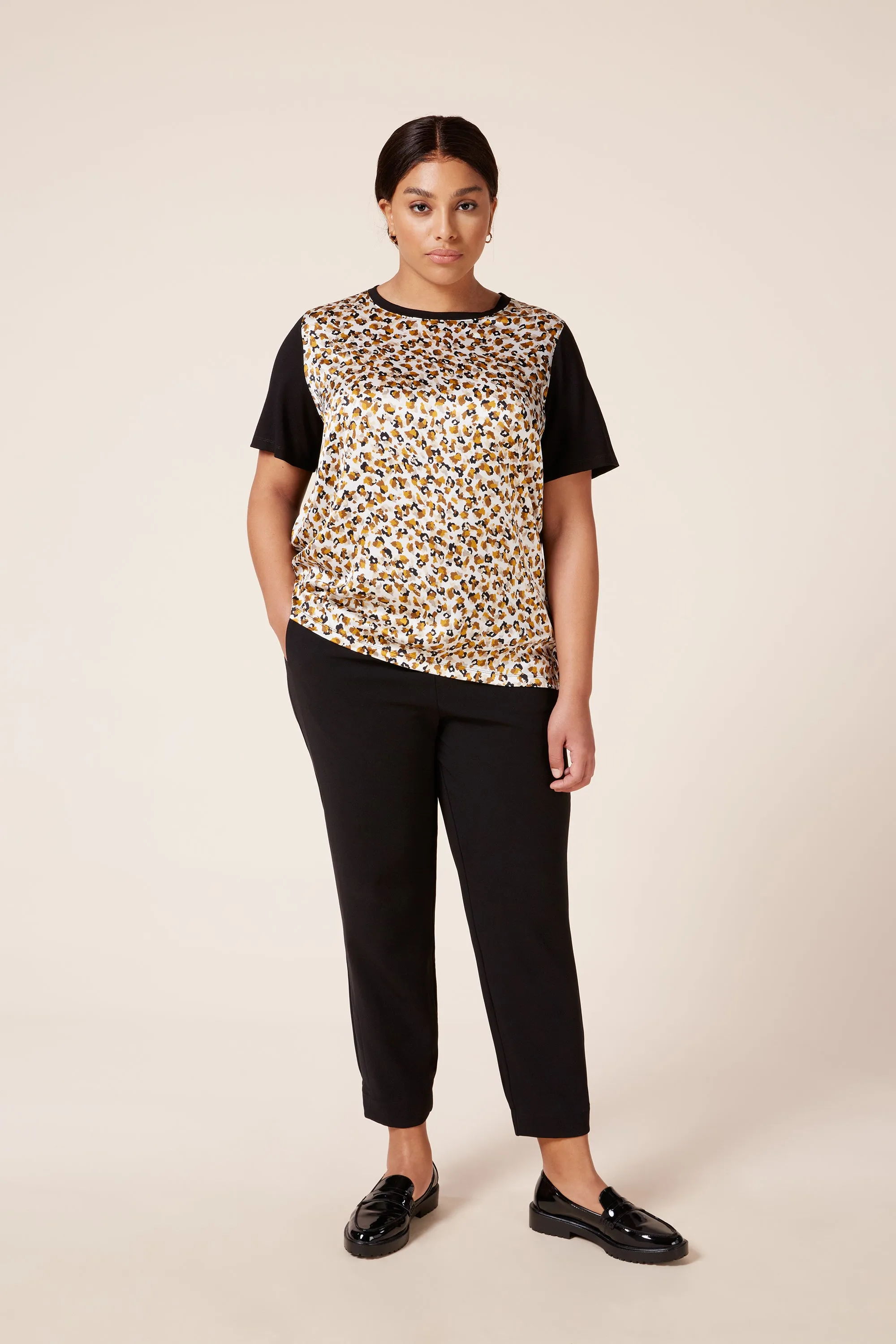 Animal Print Satin Front T-Shirt