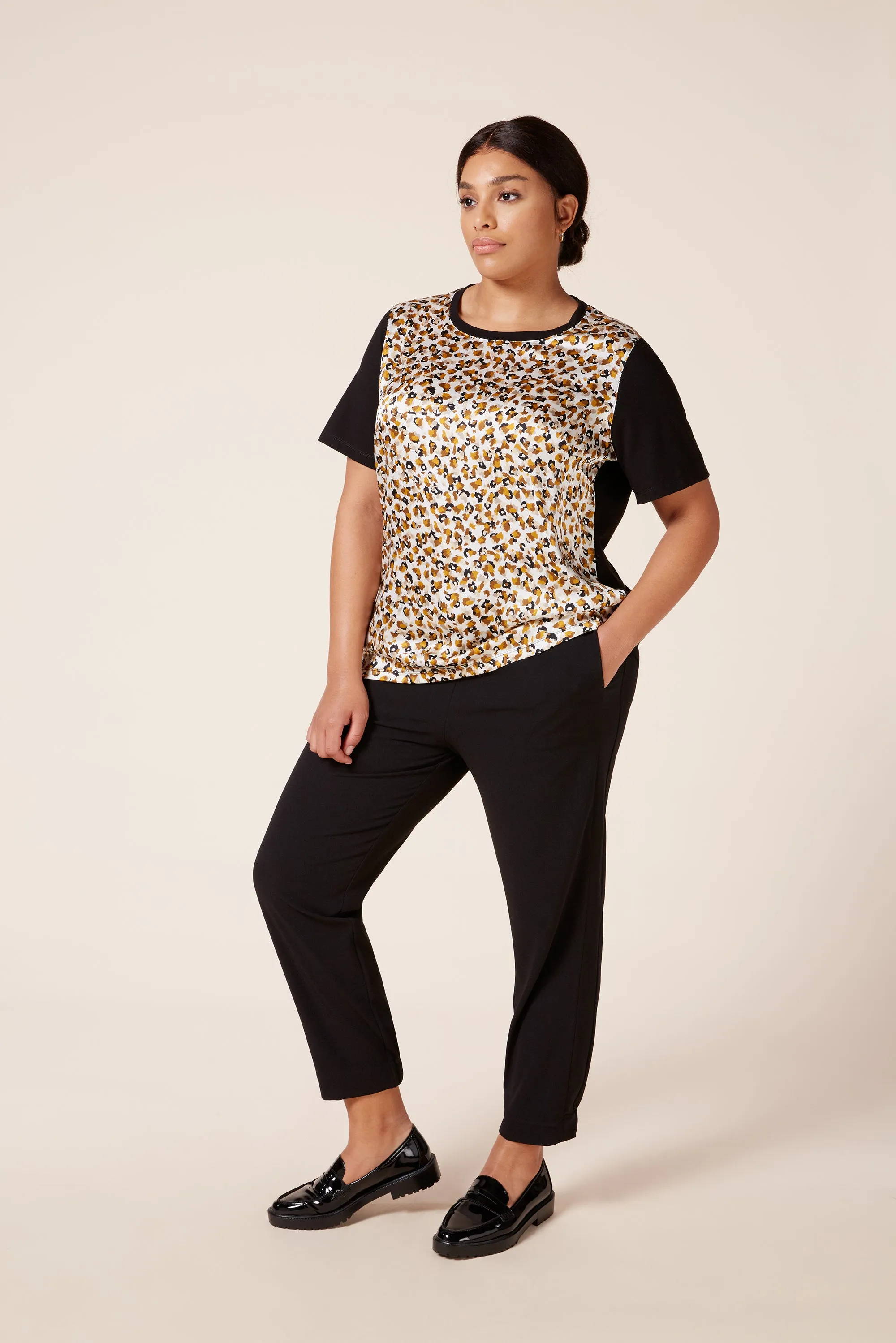 Animal Print Satin Front T-Shirt