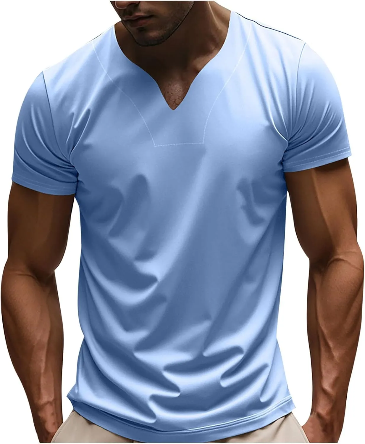 Athletic Shirts for Men Short Sleeve V Neck Basic Shirt Summer Quick Dry Casual Comfy Running Workout Pullover Tops