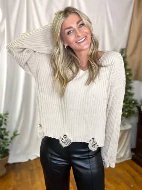 Beige Distressed Lightweight Sweater