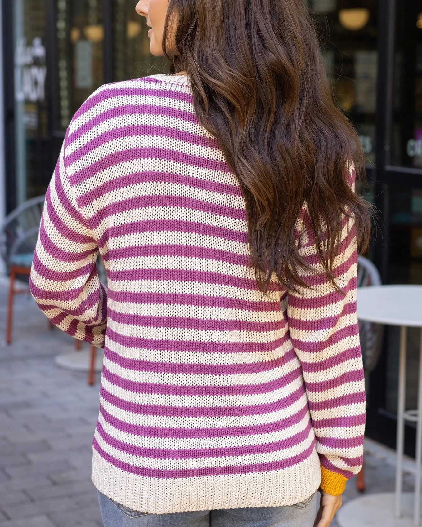 Berry Striped V-Neck Sweater