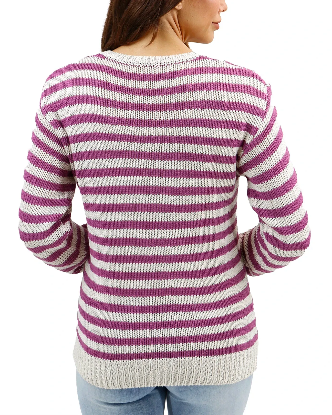 Berry Striped V-Neck Sweater
