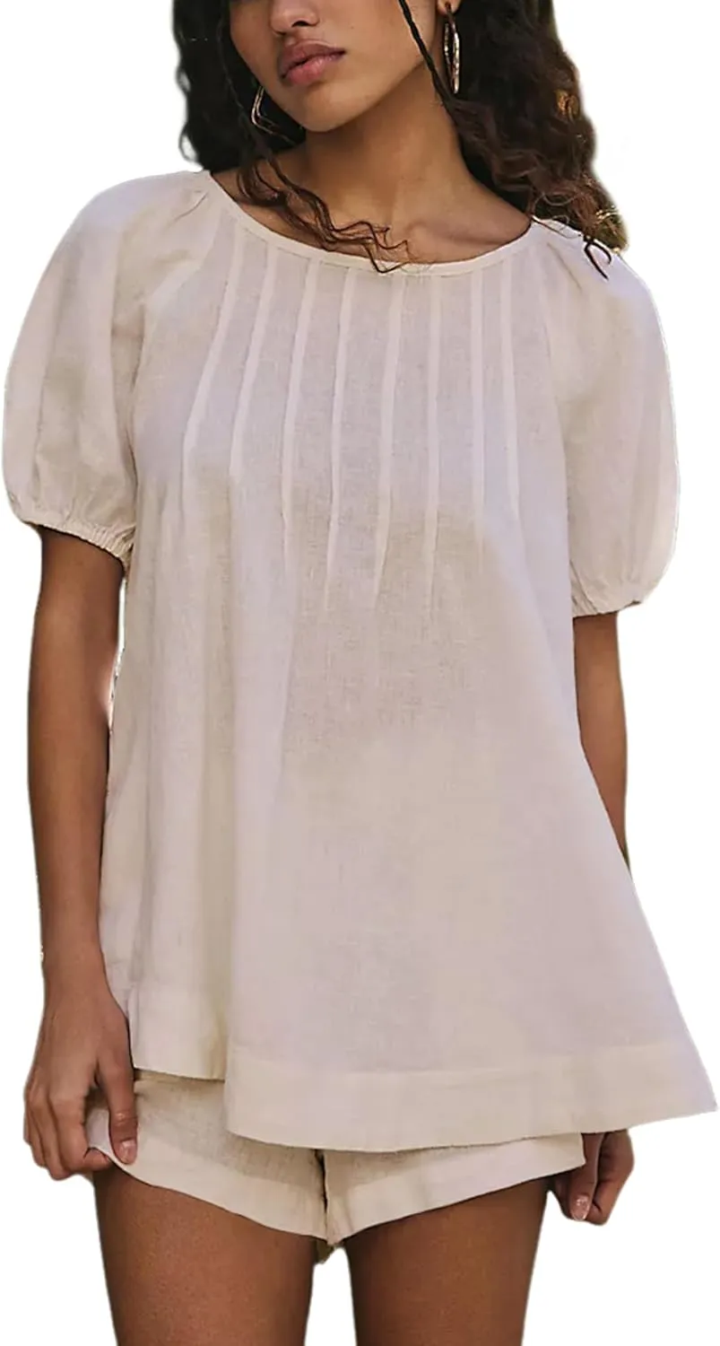 Bianstore Women's Casual Pleated Swing Tee Shirts Loose Babydoll Peplum Tunic Tops