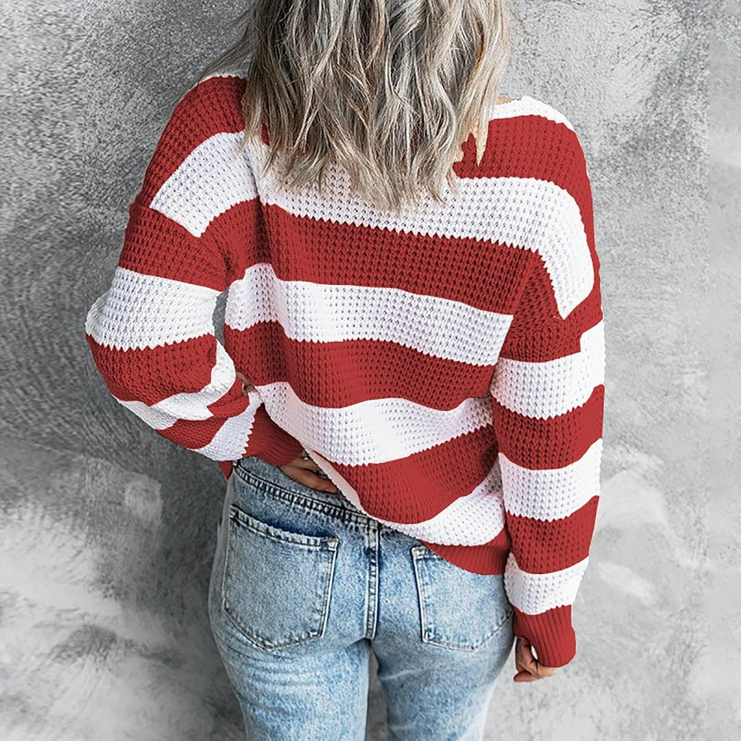 Big Sweaters for Women Sweater Women's Autumn and Winter Short Pullover Solid Color Loose Loose Crewneck Knit Solid