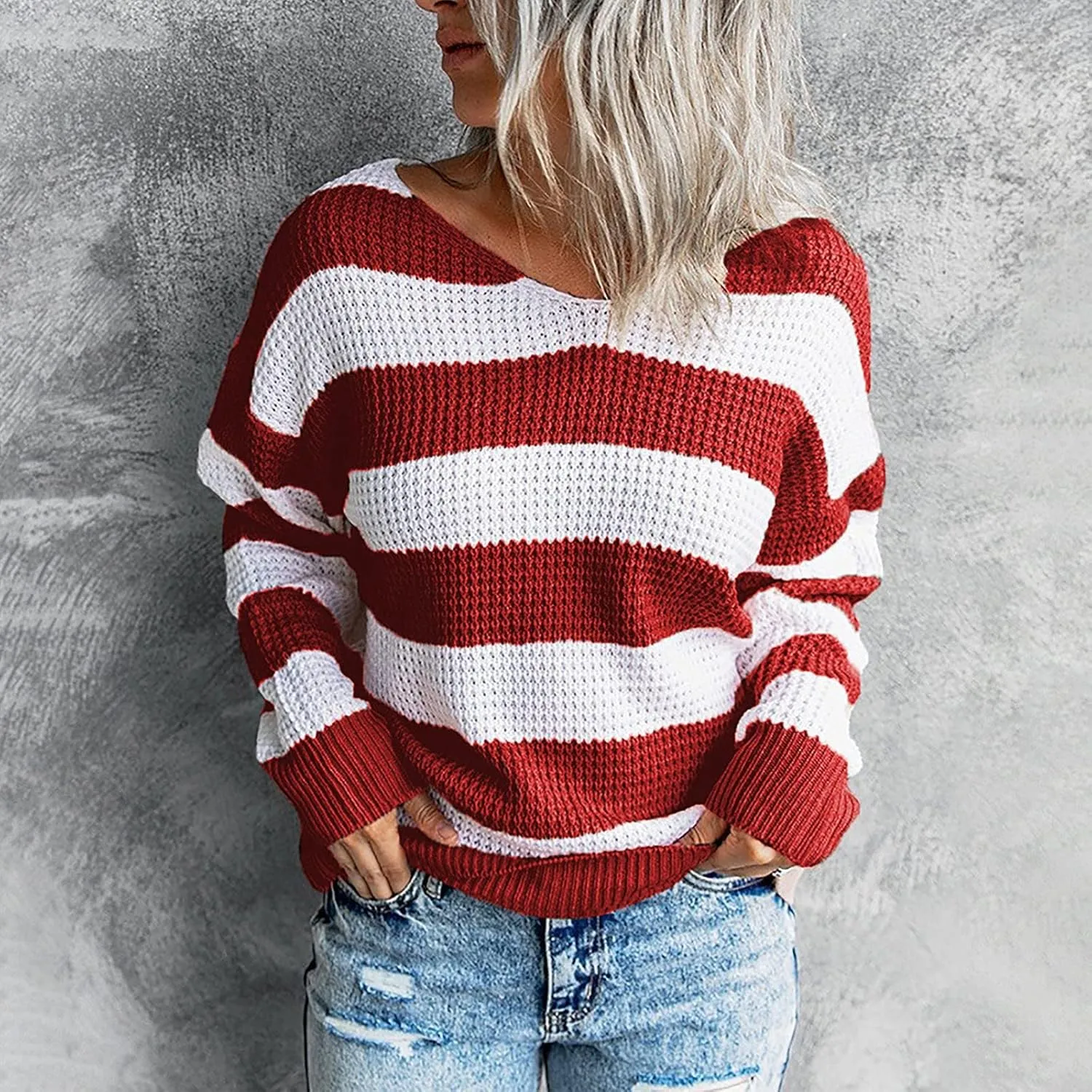 Big Sweaters for Women Sweater Women's Autumn and Winter Short Pullover Solid Color Loose Loose Crewneck Knit Solid