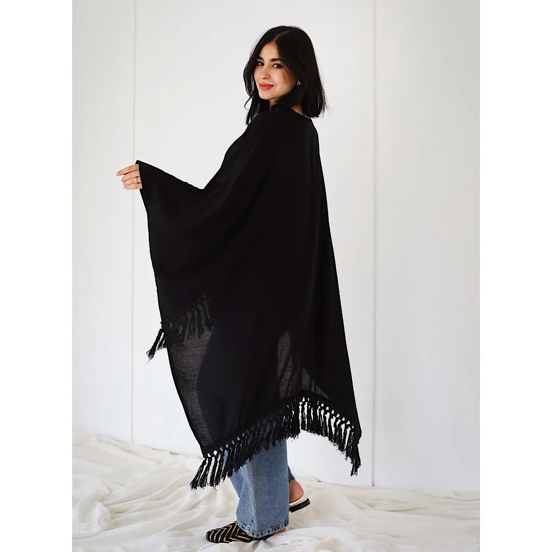 Black tasseled loose blouse