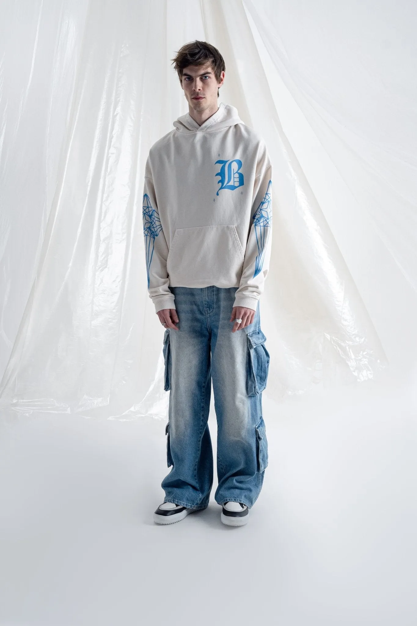 BOMBER CROSS HOODIE - OFF WHITE