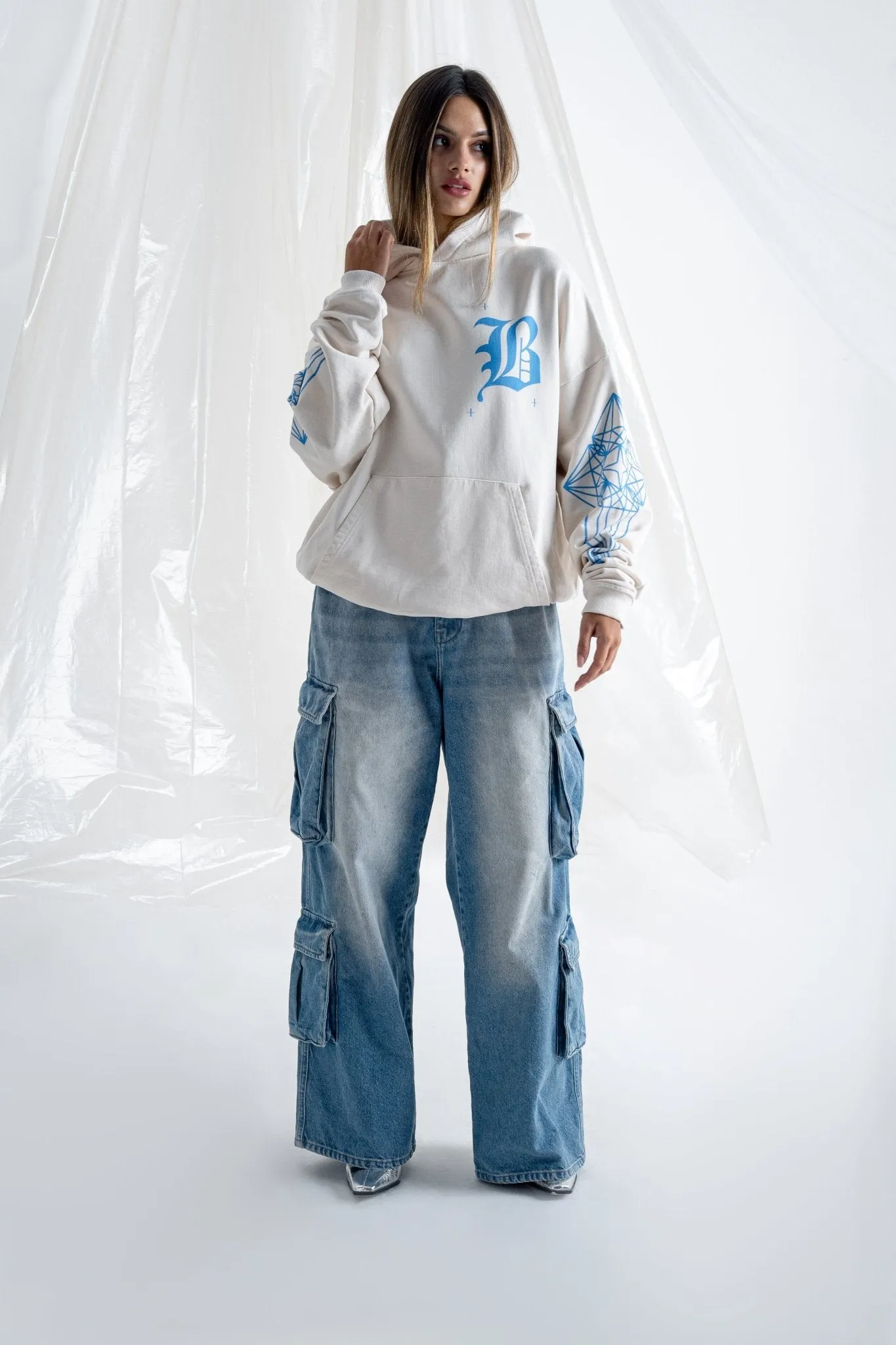 BOMBER CROSS HOODIE - OFF WHITE