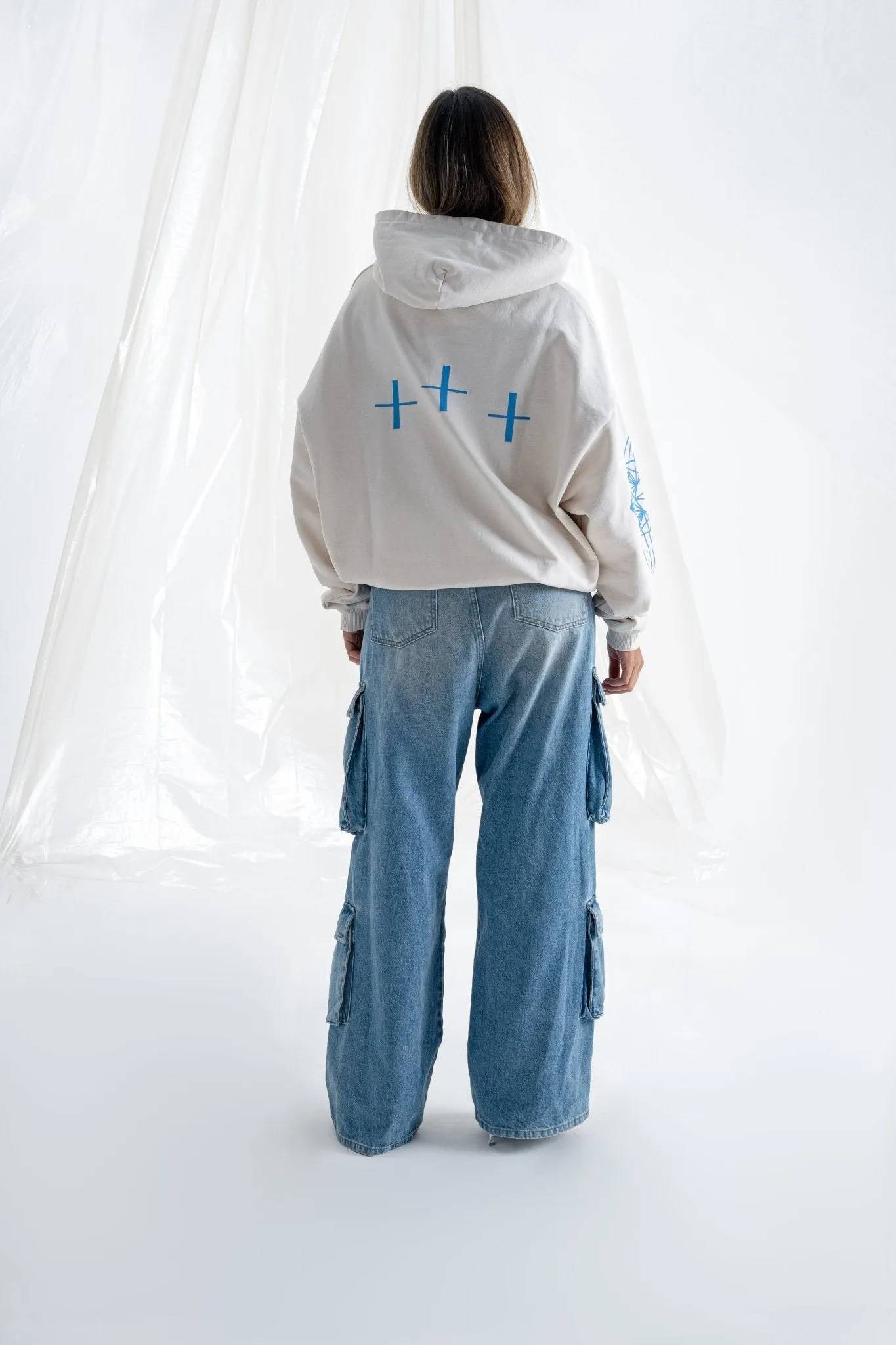 BOMBER CROSS HOODIE - OFF WHITE