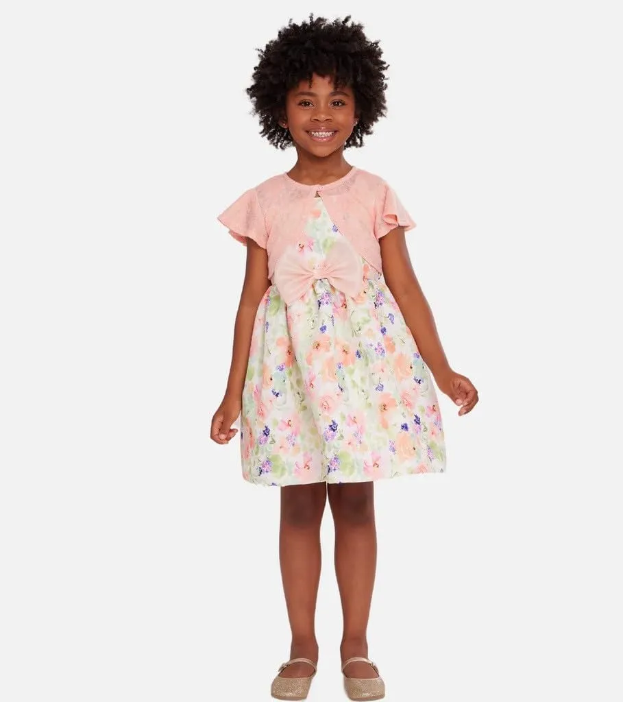 Bonnie Jean Girl's Easter Dress - Floral Dress with Short Sleeve Cardigan for Baby, Toddler, Little and Big Girls