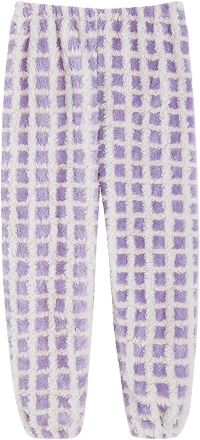 Boys Fleece Fuzzy Long Pants Girls Kids Cotton Soft Lightweight Plaid Bottoms Pants Winter Warm Leggings Pants Clothes