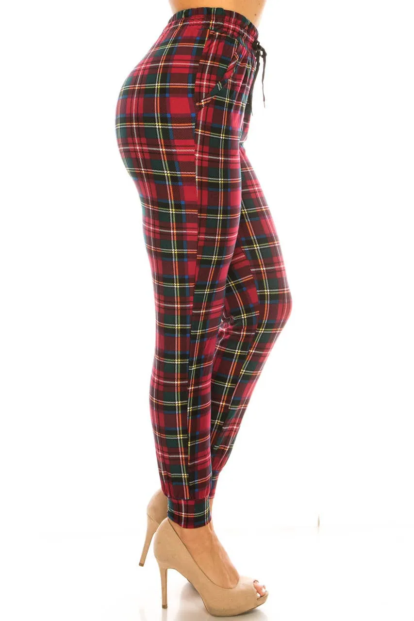 Buttery Smooth Modish Burgundy Plaid Joggers