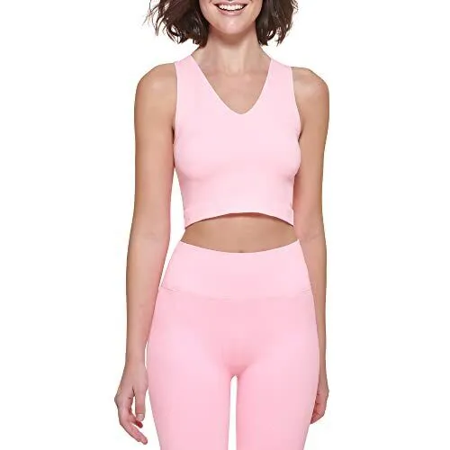 Calvin Klein Womens Thin Rib V-Neck Athletic Crop Top