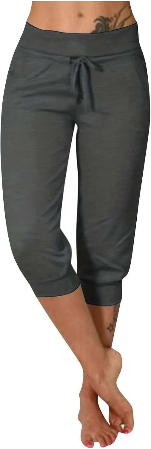 Capri Pants for Women Casual Summer Cropped Soft Lightweight Sweatpants Skinny Athletic Yoga Pants with Pockets