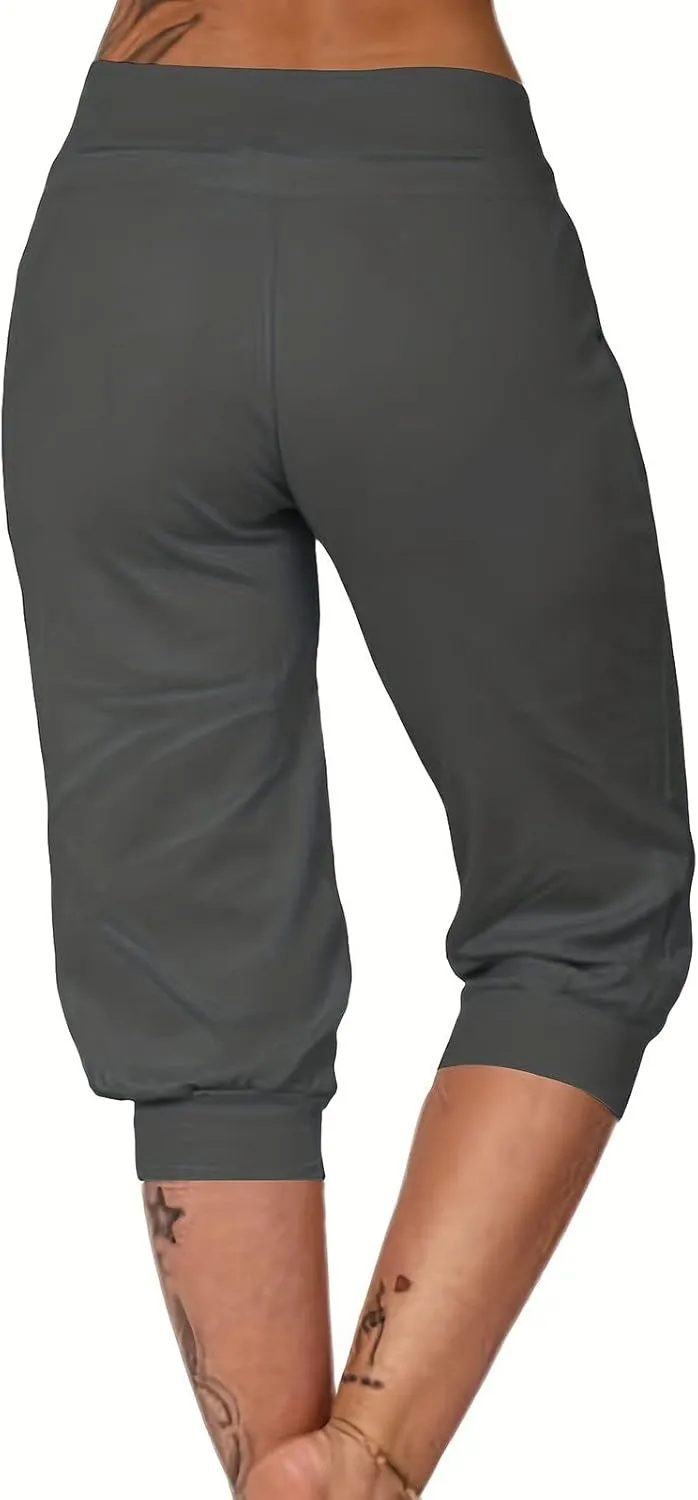 Capri Pants for Women Casual Summer Cropped Soft Lightweight Sweatpants Skinny Athletic Yoga Pants with Pockets