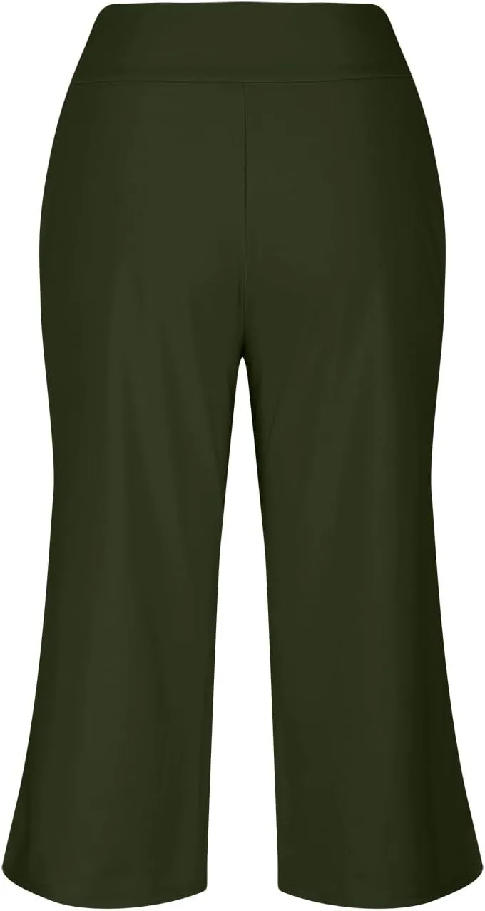 Capri Pants for Womens Casual Wide Leg Yoga Capris Crossover High Waist Cropped Pant Loose Soft Pajama Sweatpants