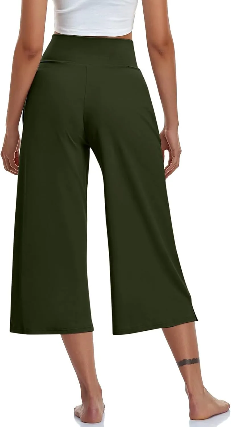 Capri Pants for Womens Casual Wide Leg Yoga Capris Crossover High Waist Cropped Pant Loose Soft Pajama Sweatpants