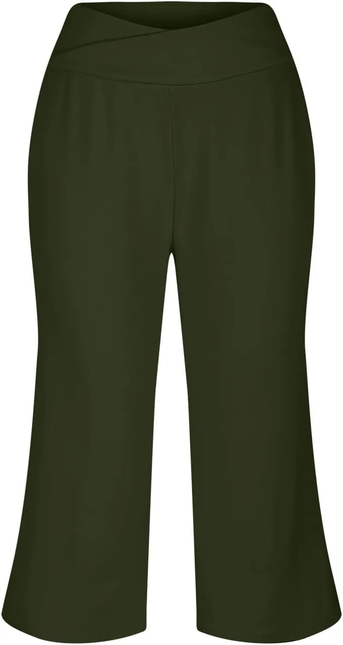 Capri Pants for Womens Casual Wide Leg Yoga Capris Crossover High Waist Cropped Pant Loose Soft Pajama Sweatpants