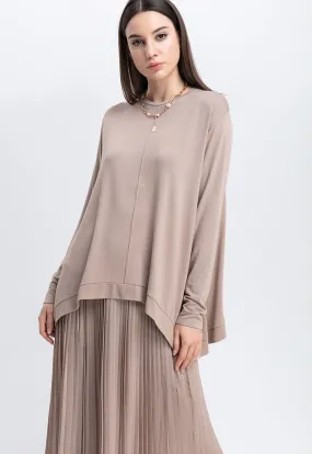 Choice Comfy Knitted Long Sleeve Blouse Taupe