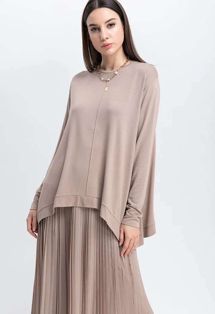 Choice Comfy Knitted Long Sleeve Blouse Taupe