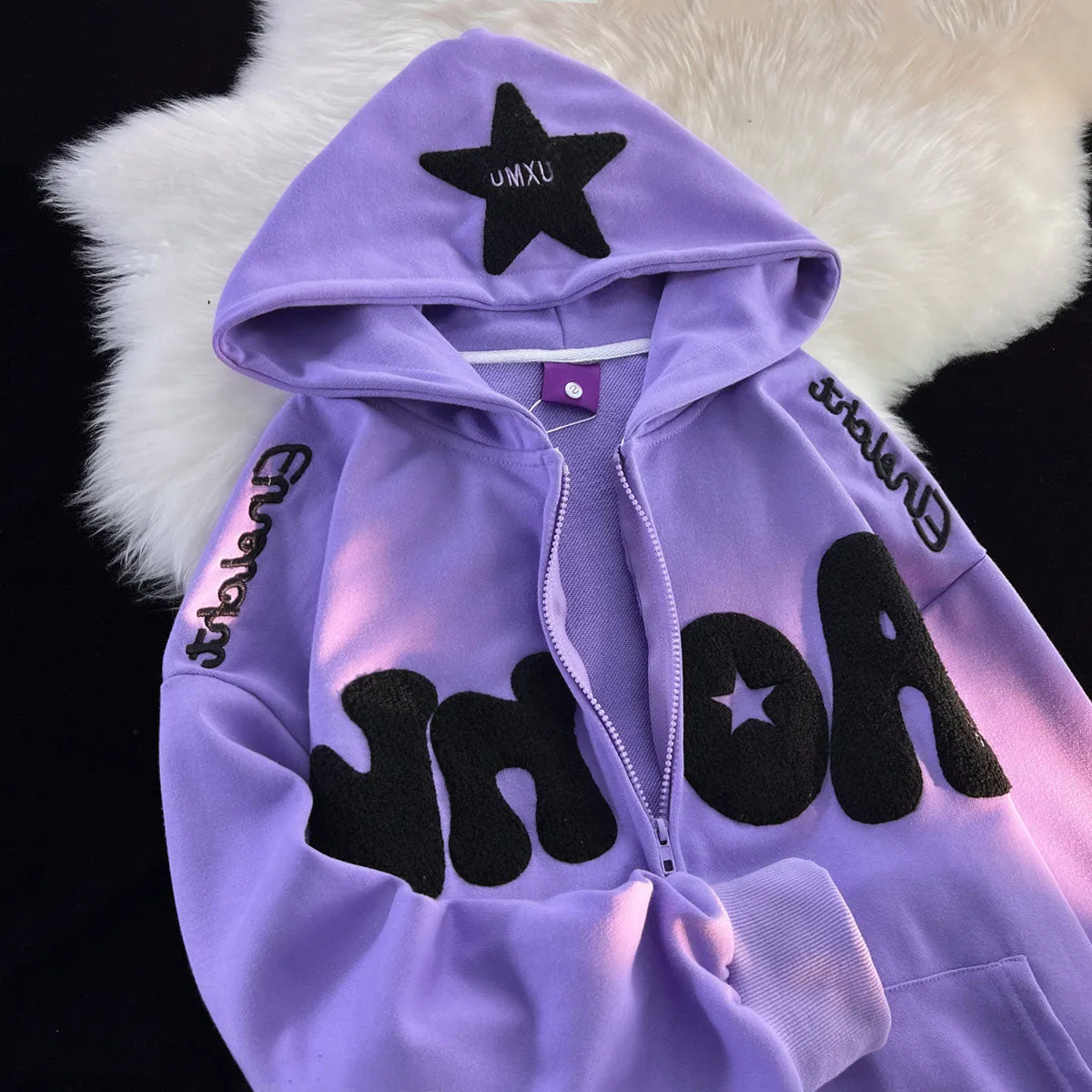christmas outfit Sonicelife Toweling Star Zip Up Oversized Hoodie