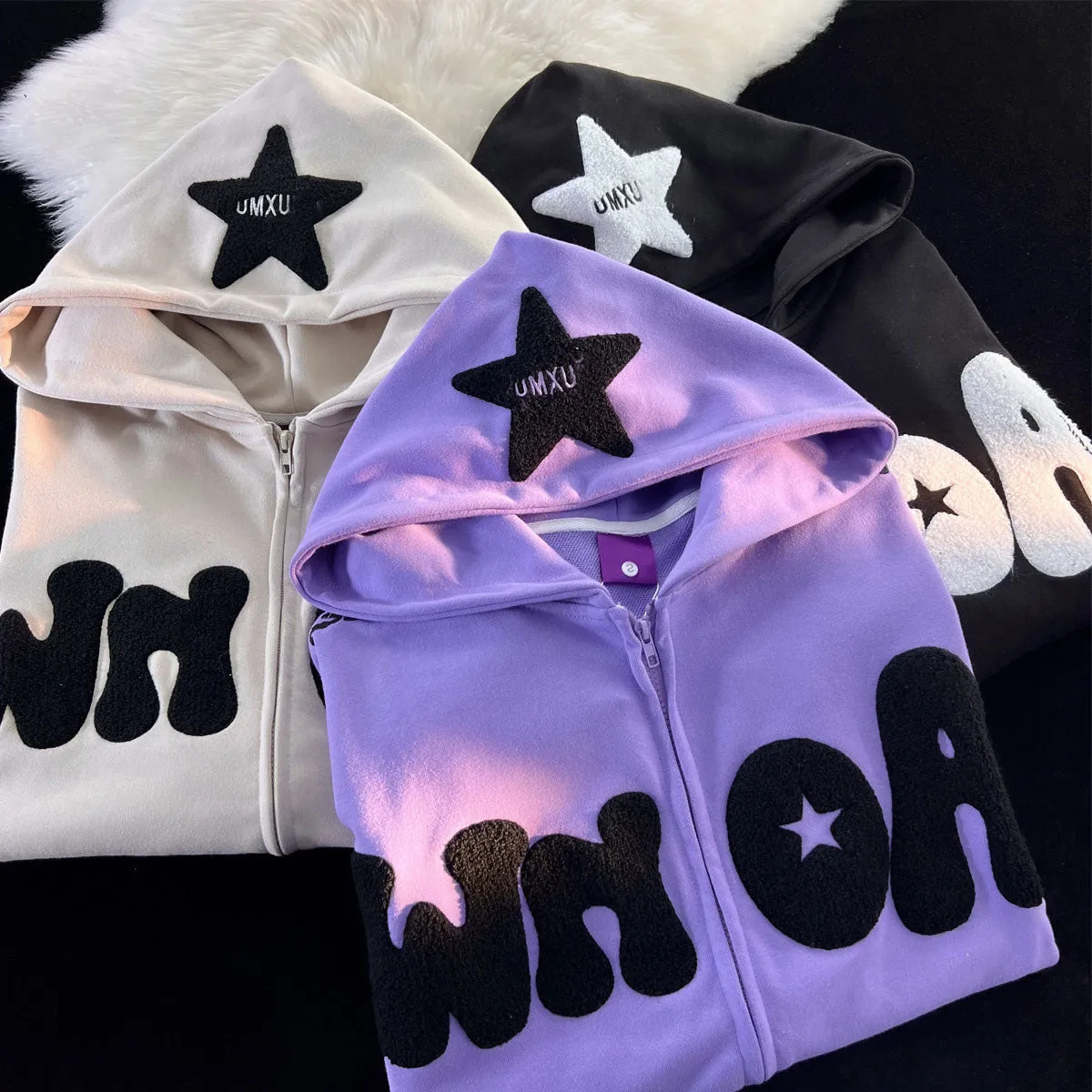christmas outfit Sonicelife Toweling Star Zip Up Oversized Hoodie