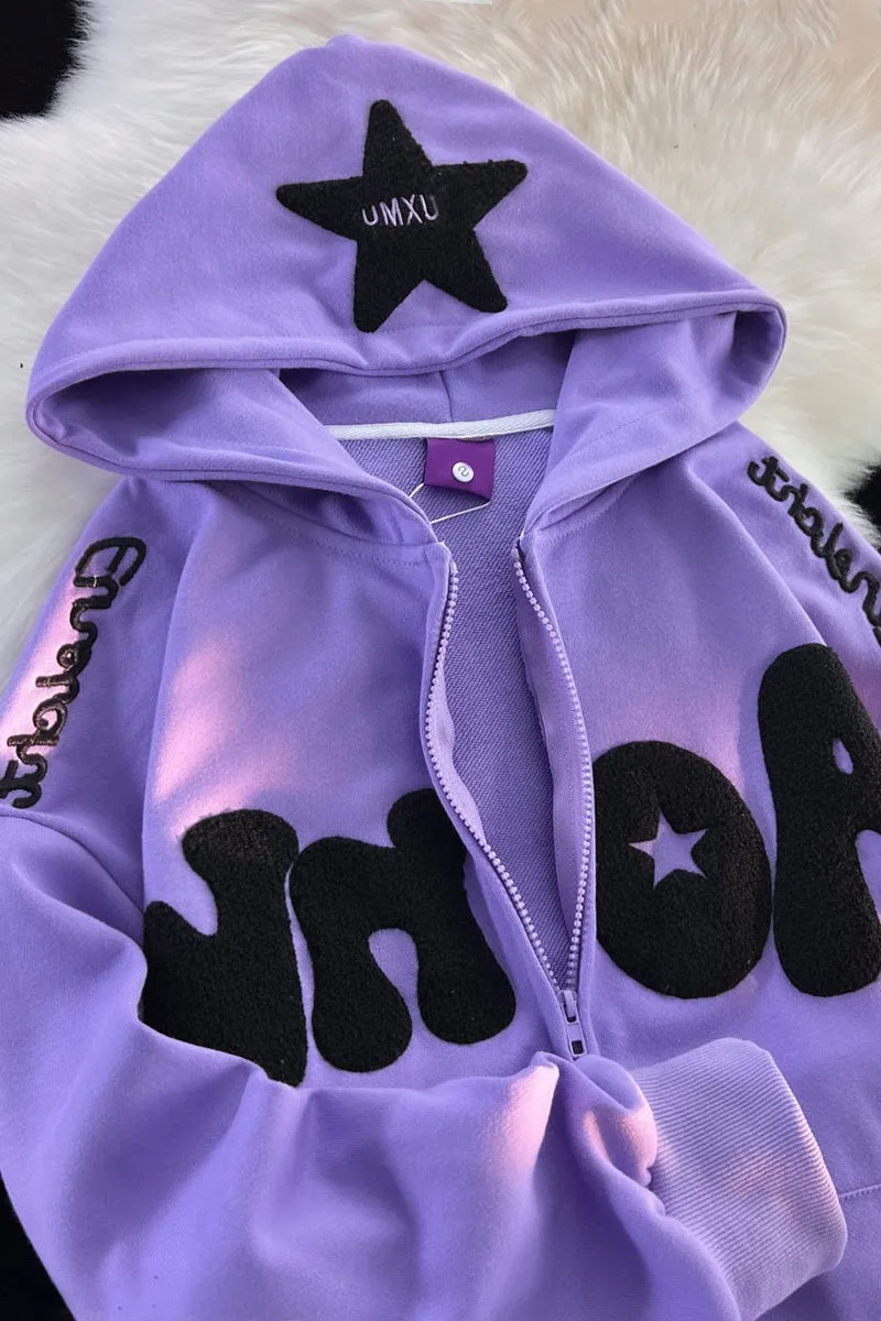 christmas outfit Sonicelife Toweling Star Zip Up Oversized Hoodie