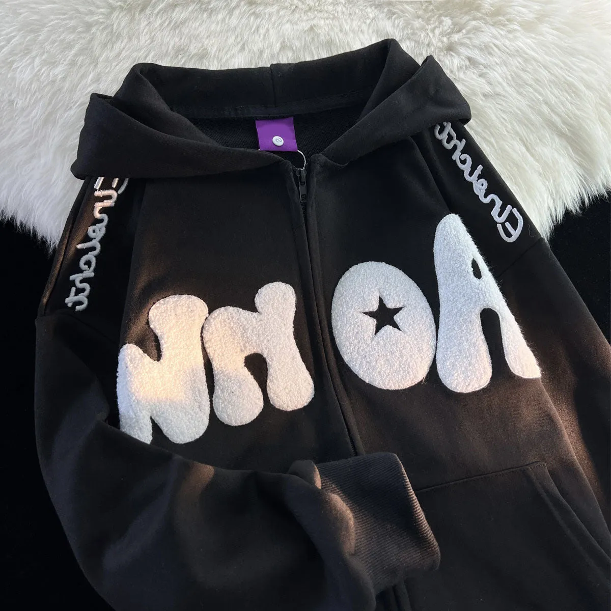 christmas outfit Sonicelife Toweling Star Zip Up Oversized Hoodie