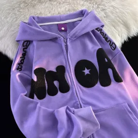 christmas outfit Sonicelife Toweling Star Zip Up Oversized Hoodie