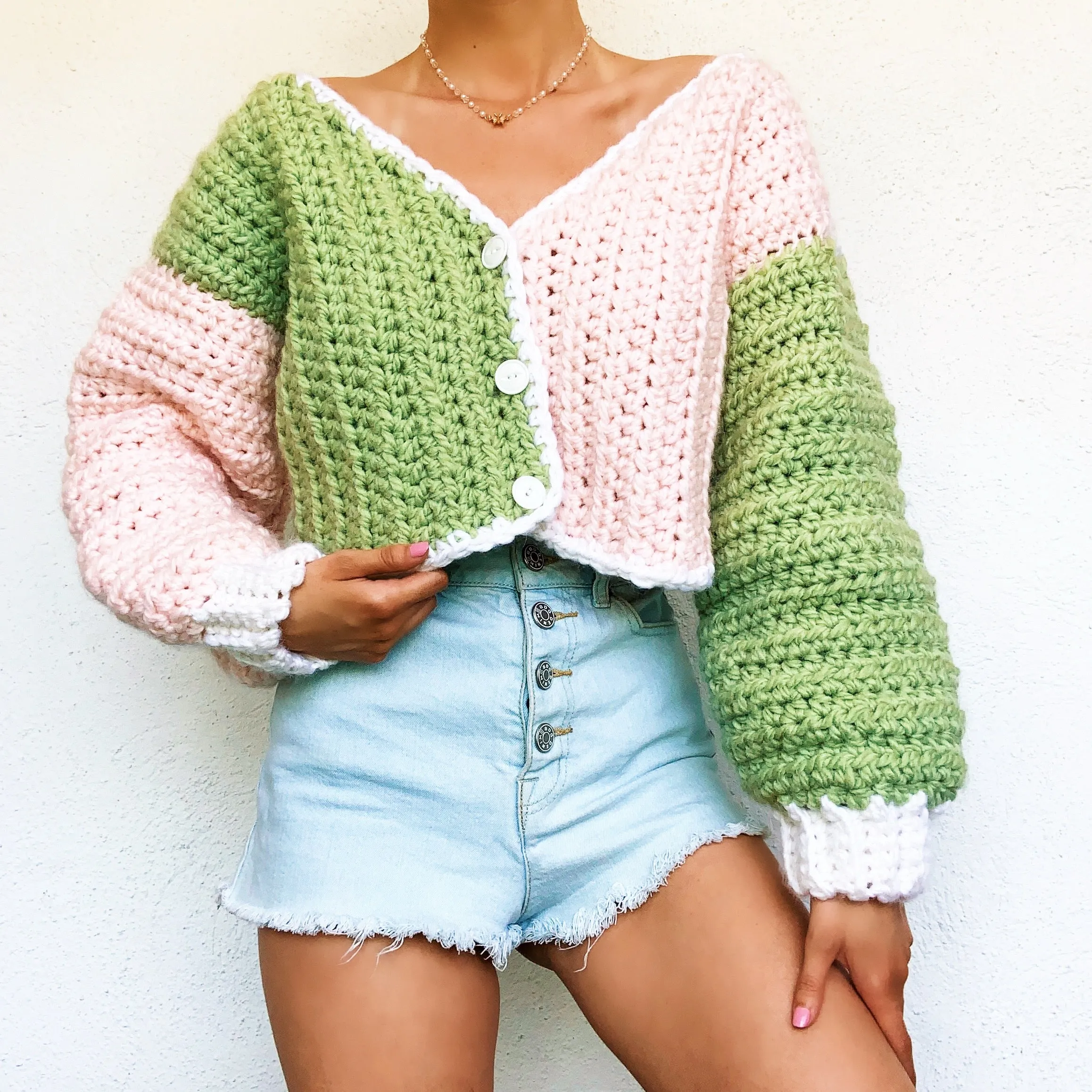 Chunky Pastel Colorblock Cardigan by Carolannie Crochet