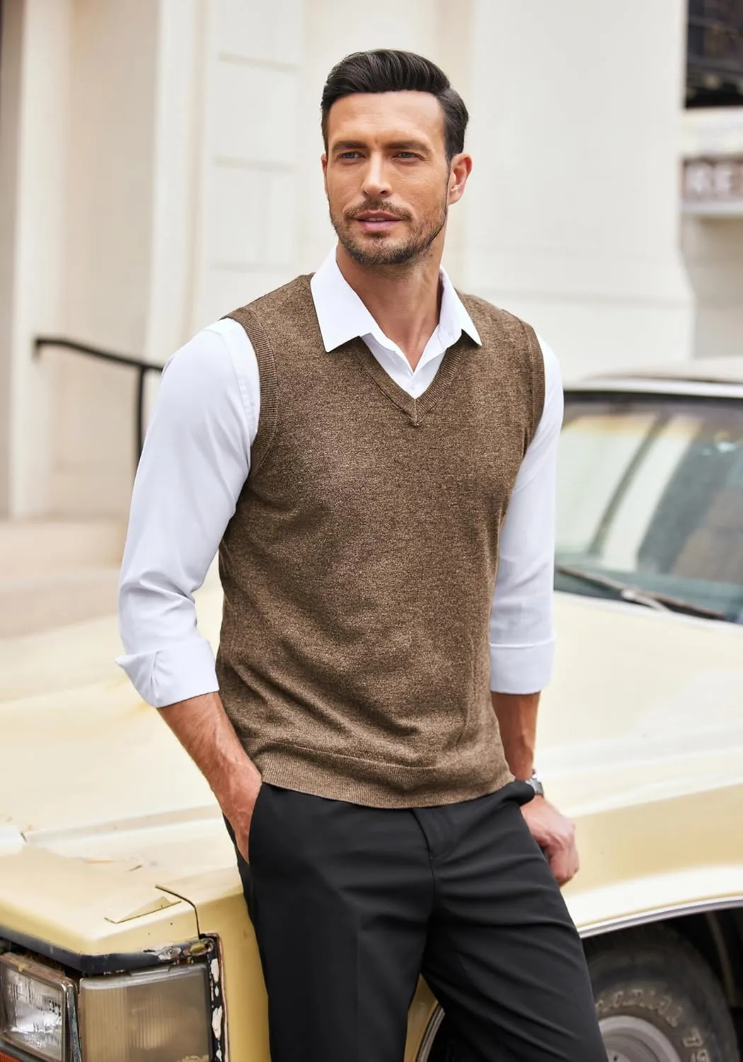 COOFANDY Men's Sleeveless Sweater Vest Lightweight V-Neck Cotton Vest Pullover