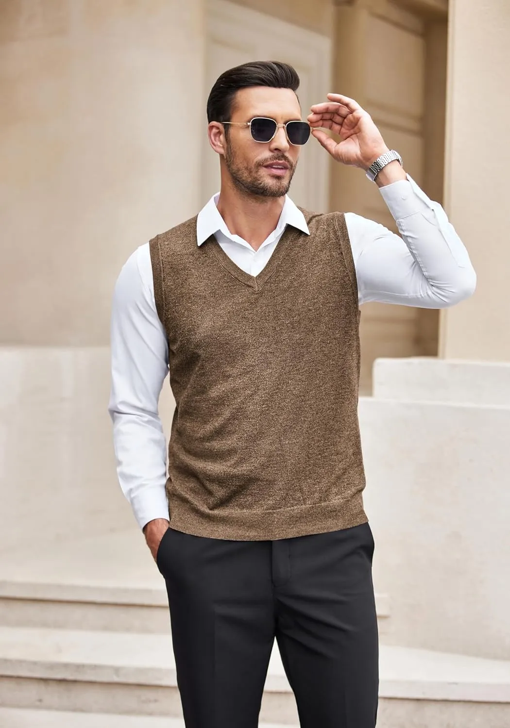 COOFANDY Men's Sleeveless Sweater Vest Lightweight V-Neck Cotton Vest Pullover