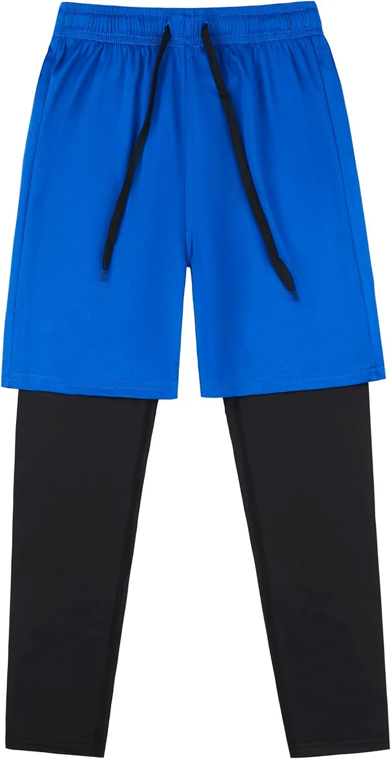 DaniChins Boys 2 in 1 Athletic Active Leggings Sports Running Quick Dry Breathable Compression Pants