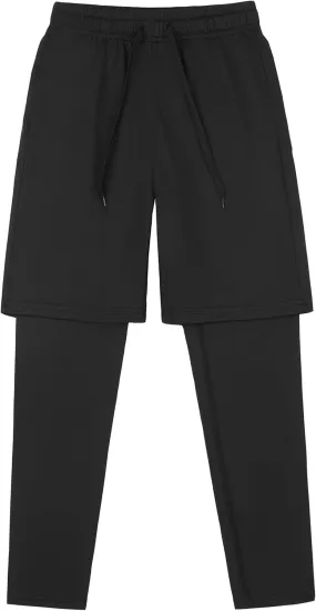 DaniChins Boys 2 in 1 Athletic Active Leggings Sports Running Quick Dry Breathable Compression Pants