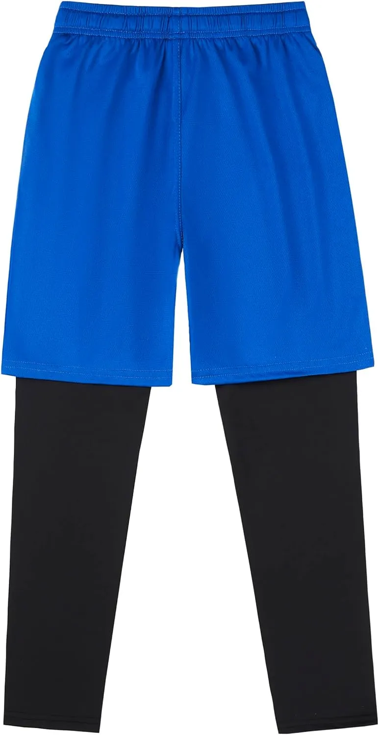 DaniChins Boys 2 in 1 Athletic Active Leggings Sports Running Quick Dry Breathable Compression Pants