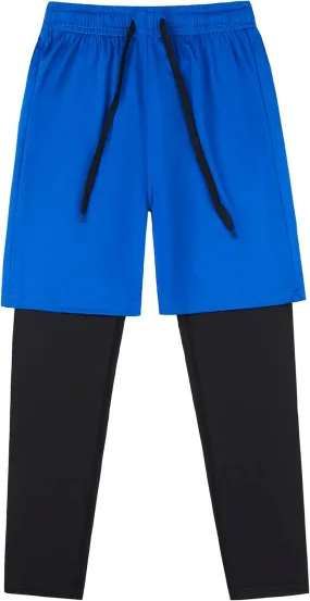 DaniChins Boys 2 in 1 Athletic Active Leggings Sports Running Quick Dry Breathable Compression Pants
