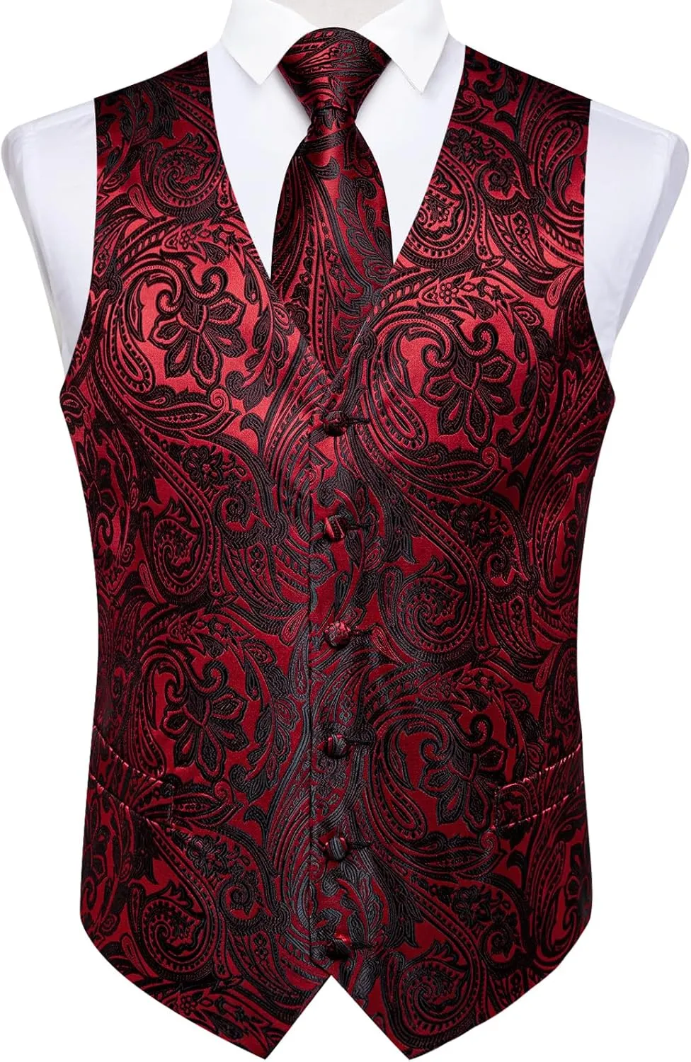 DiBanGu Mens Formal Dress Vest Paisley Jacquard Silk Suit Waistcoat Necktie Bow Tie Set Wedding Party Tuxedo 5PCS