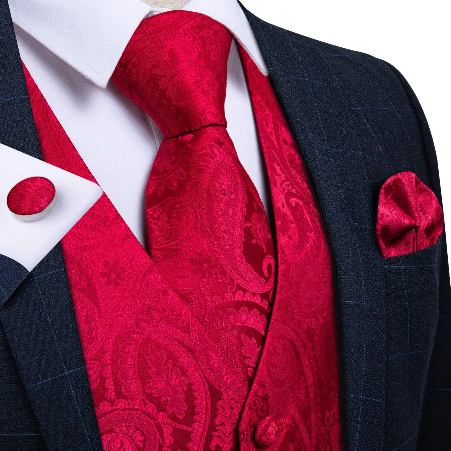 DiBanGu Mens Formal Dress Vest Paisley Jacquard Silk Suit Waistcoat Necktie Bow Tie Set Wedding Party Tuxedo 5PCS