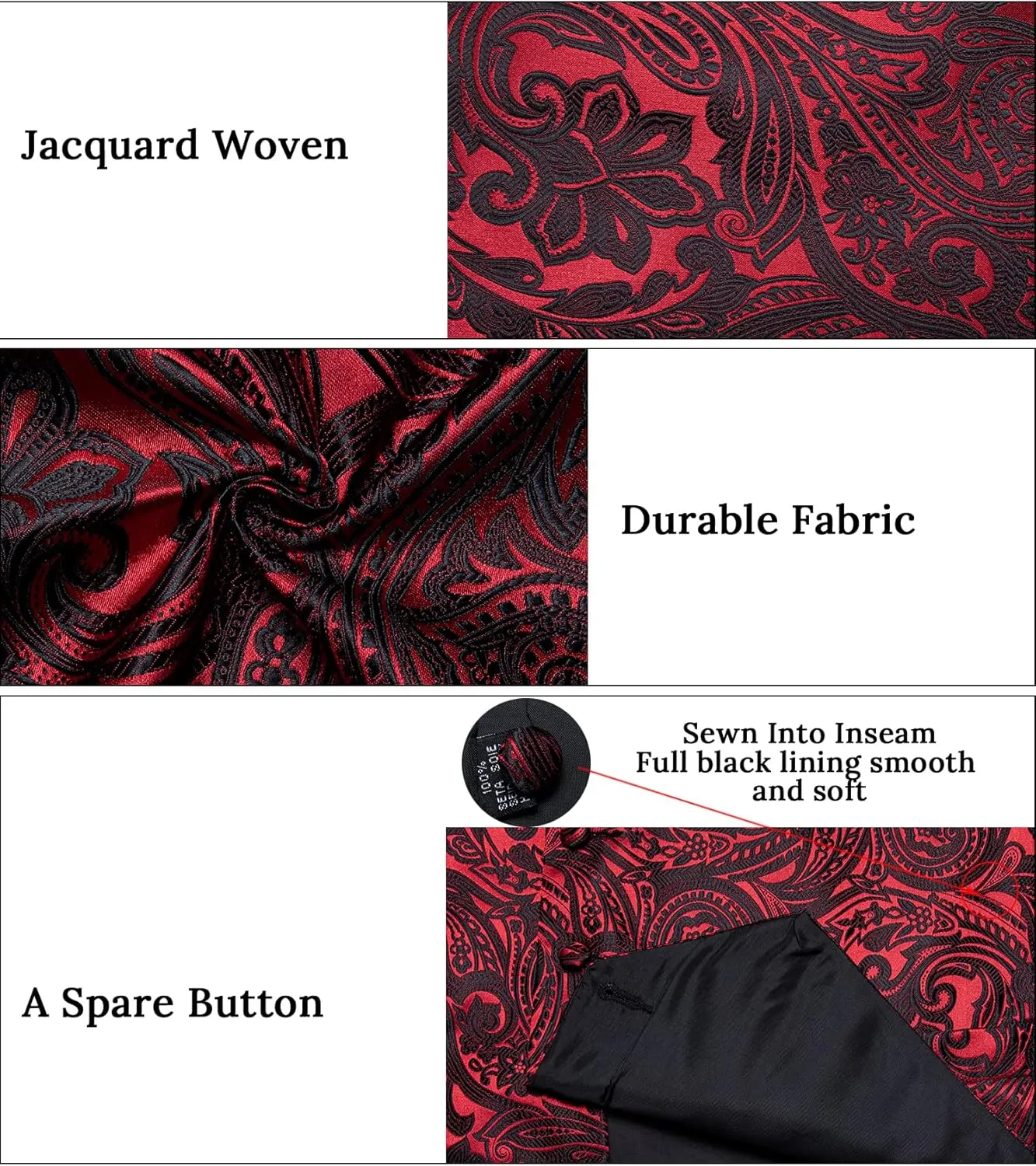 DiBanGu Mens Formal Dress Vest Paisley Jacquard Silk Suit Waistcoat Necktie Bow Tie Set Wedding Party Tuxedo 5PCS