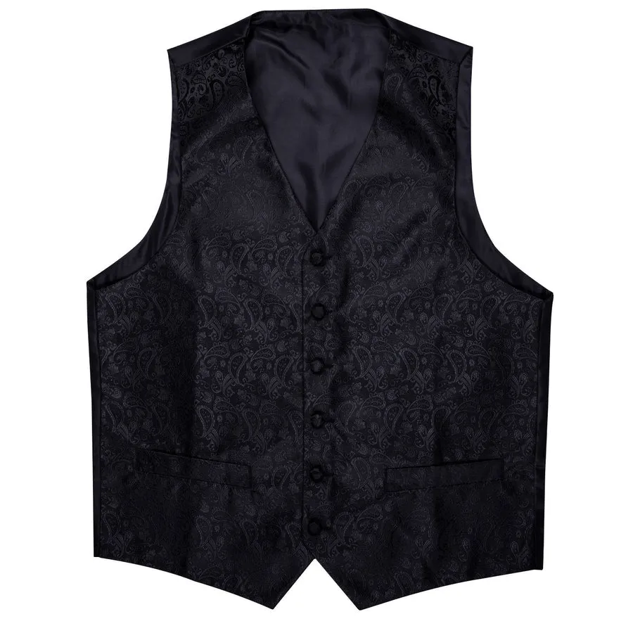 Ebony Black Paisley Luxe Silk Vest Set