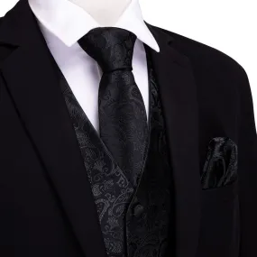Ebony Black Paisley Luxe Silk Vest Set